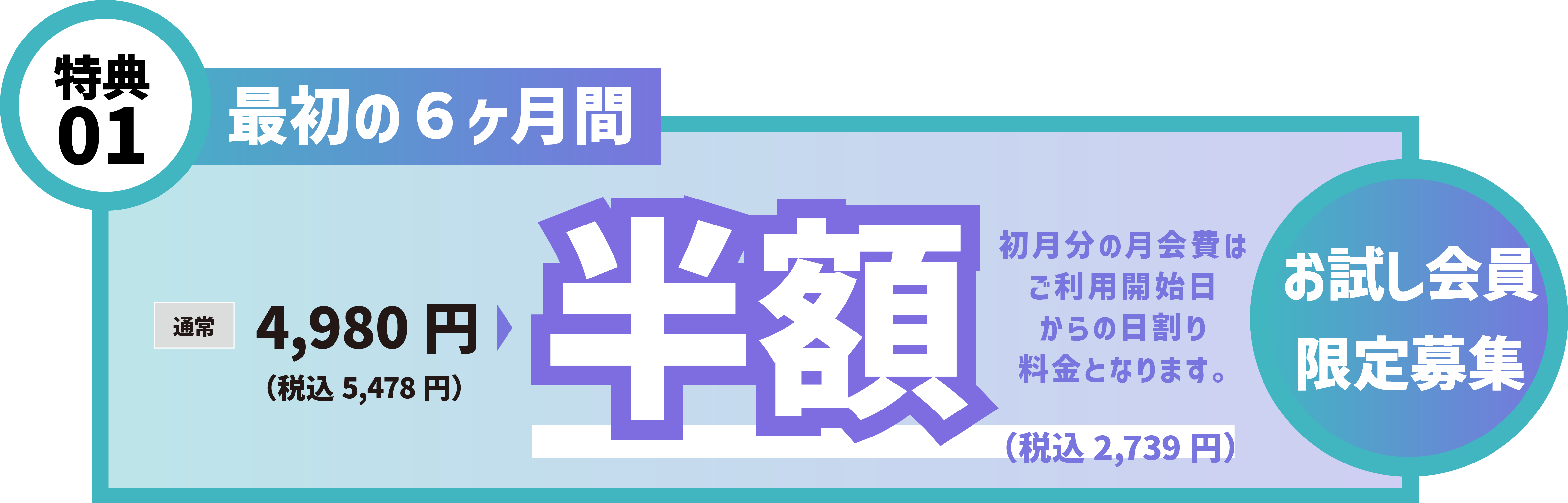 最初の6ヶ月　半額