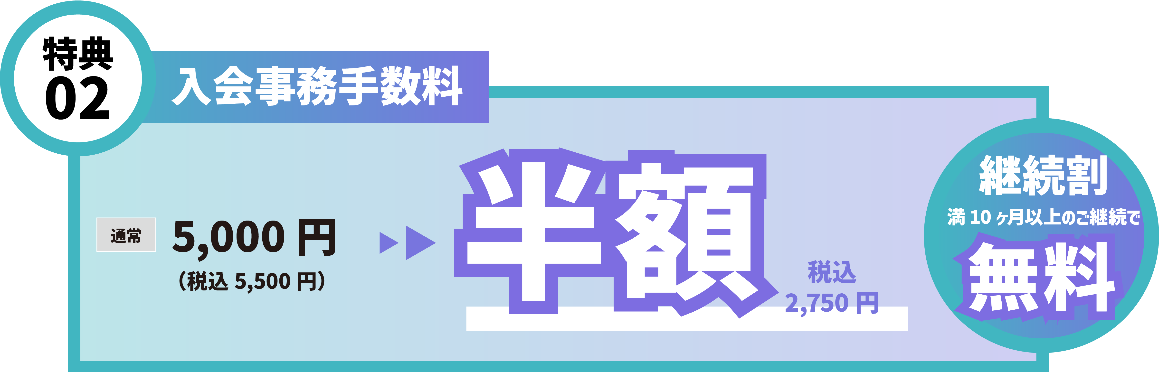 入会事務手数料　半額