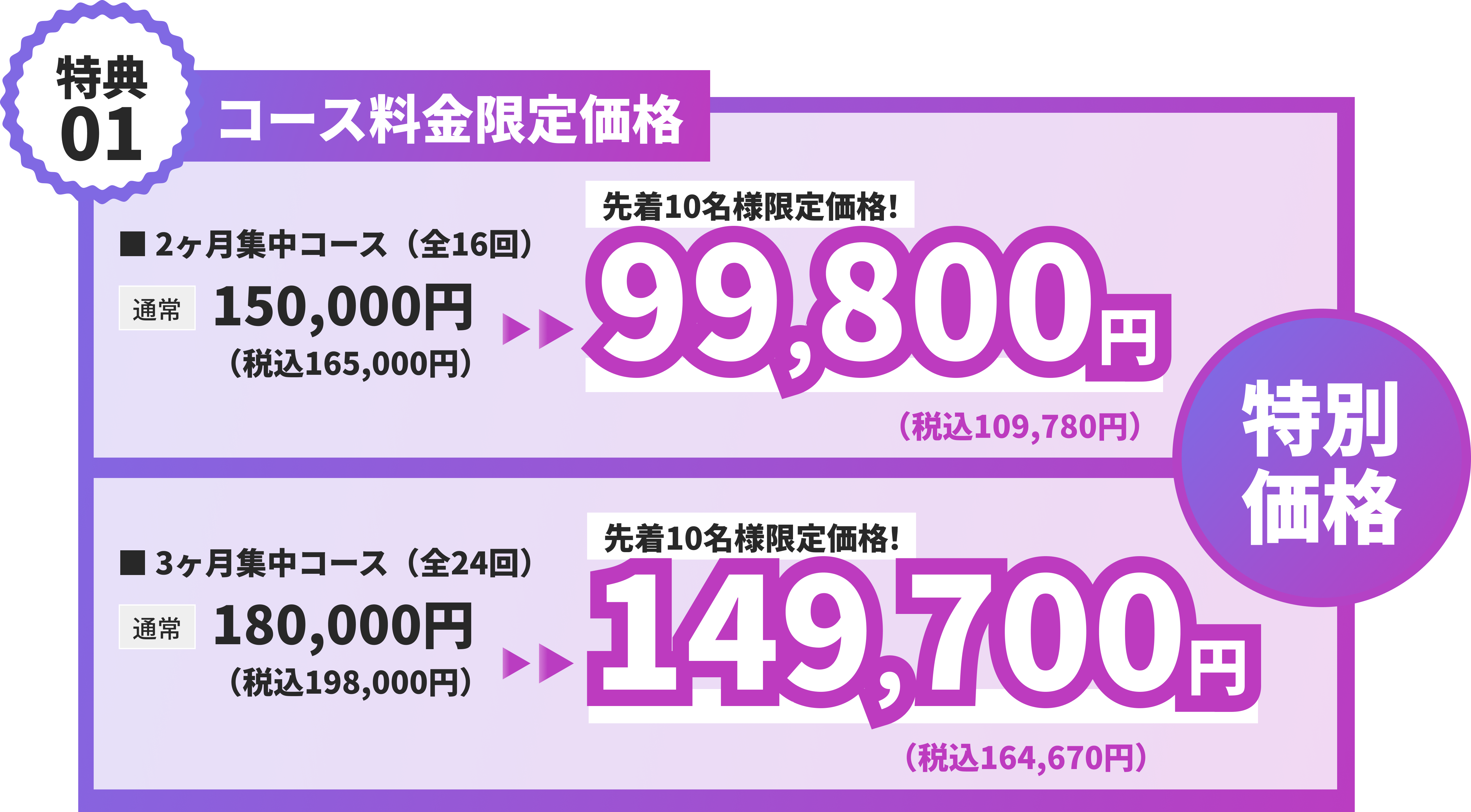 コース料金限定価格 2ヶ月コース 3ヶ月コース